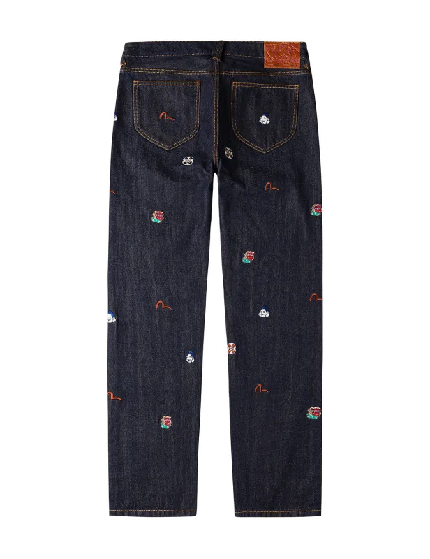 Allover Brand Embroidery Regular Fit Jeans #2000 sold by Evisu