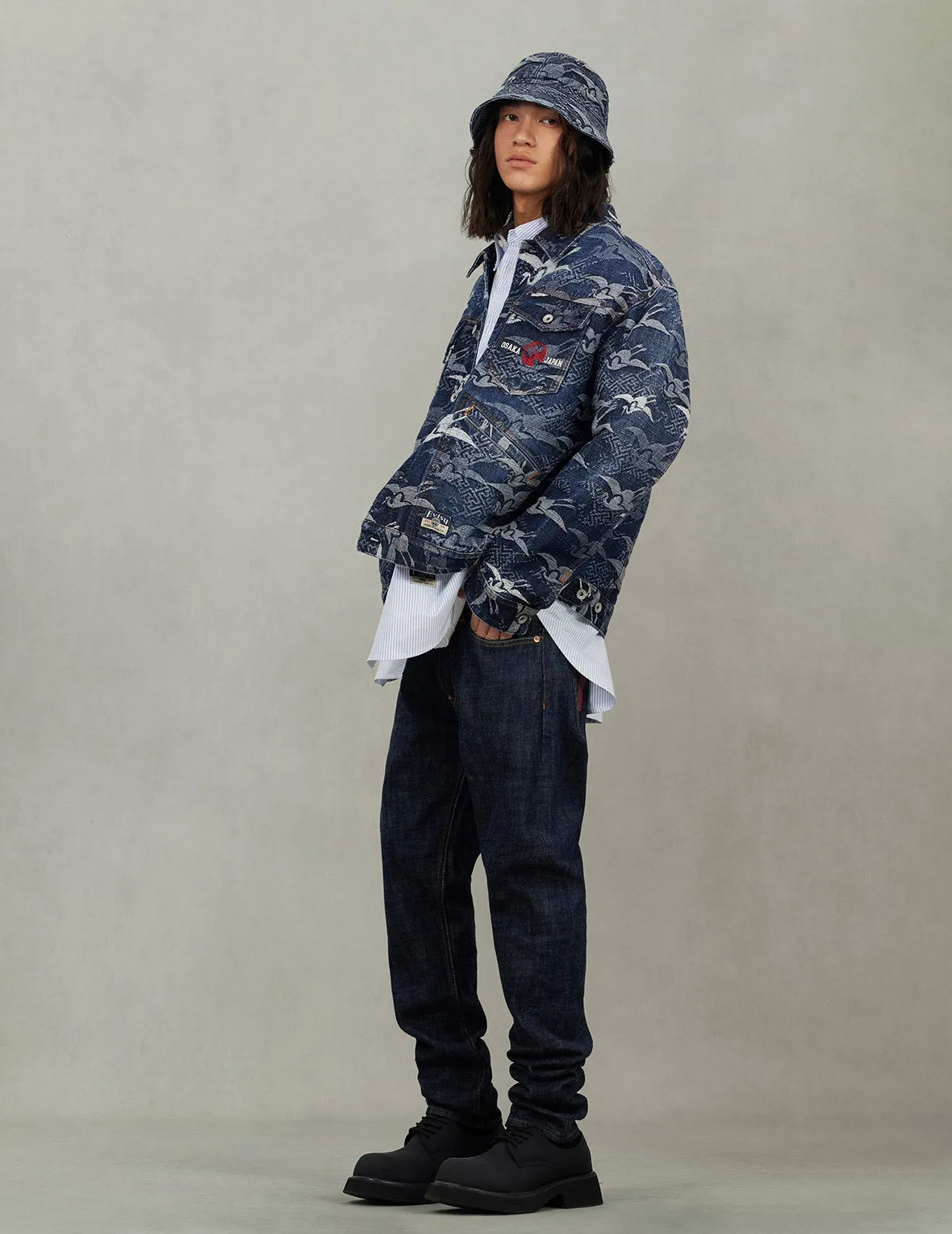 Allover Seagull Cranes Jacquard Loose Fit Denim Jacket sold by Evisu product image thumbnail 5