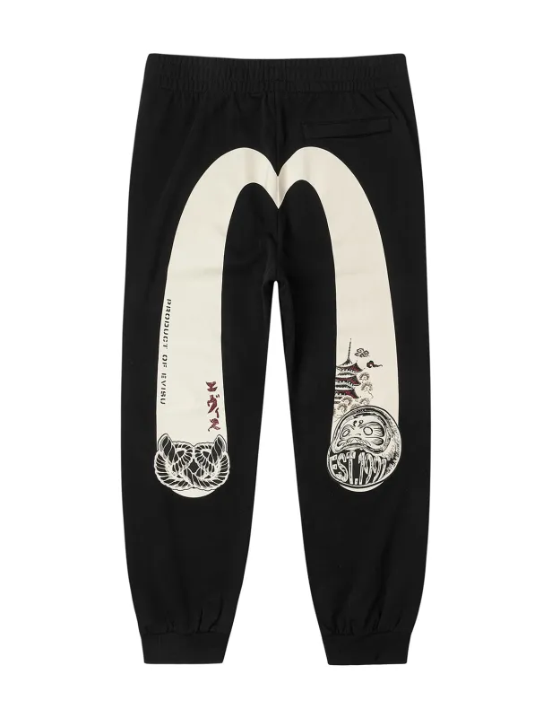 Daruma and Wheel of Wisdom Daicock Print Straight Fit Sweatpants sold by Evisu
