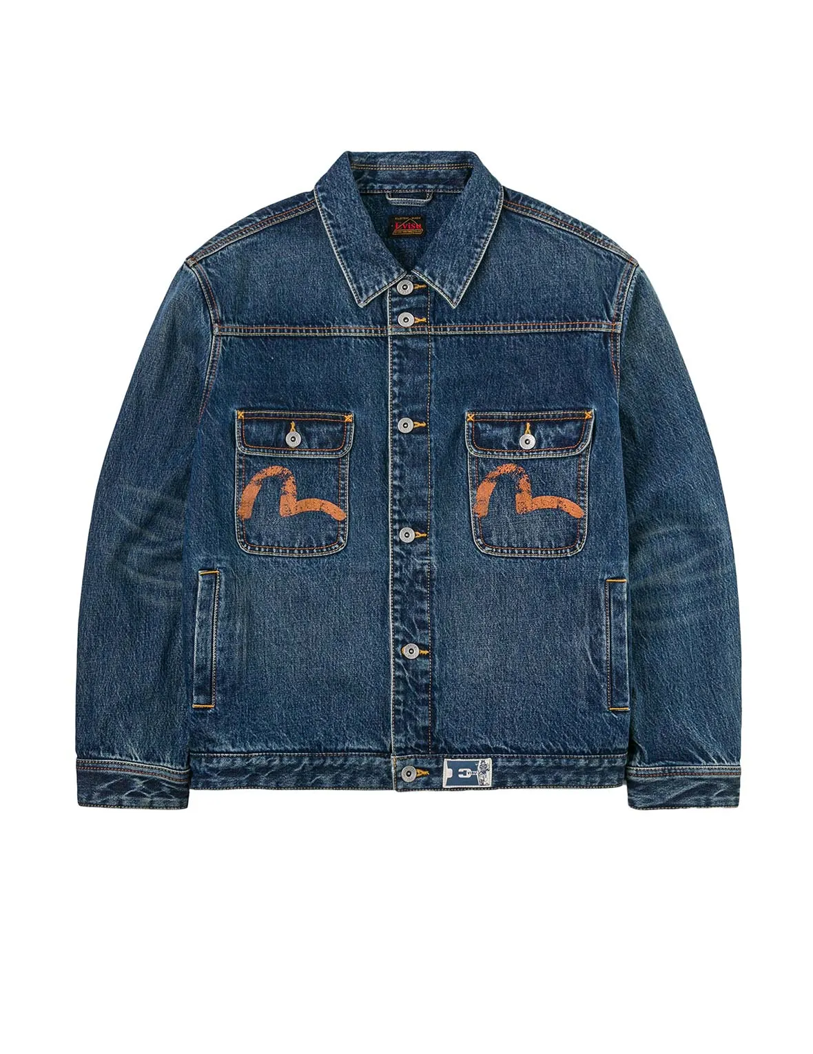 Distressed Seagull Print and Frayed Logo Patch Embroidery Relax Fit Denim Jacket sold by Evisu product image thumbnail 2