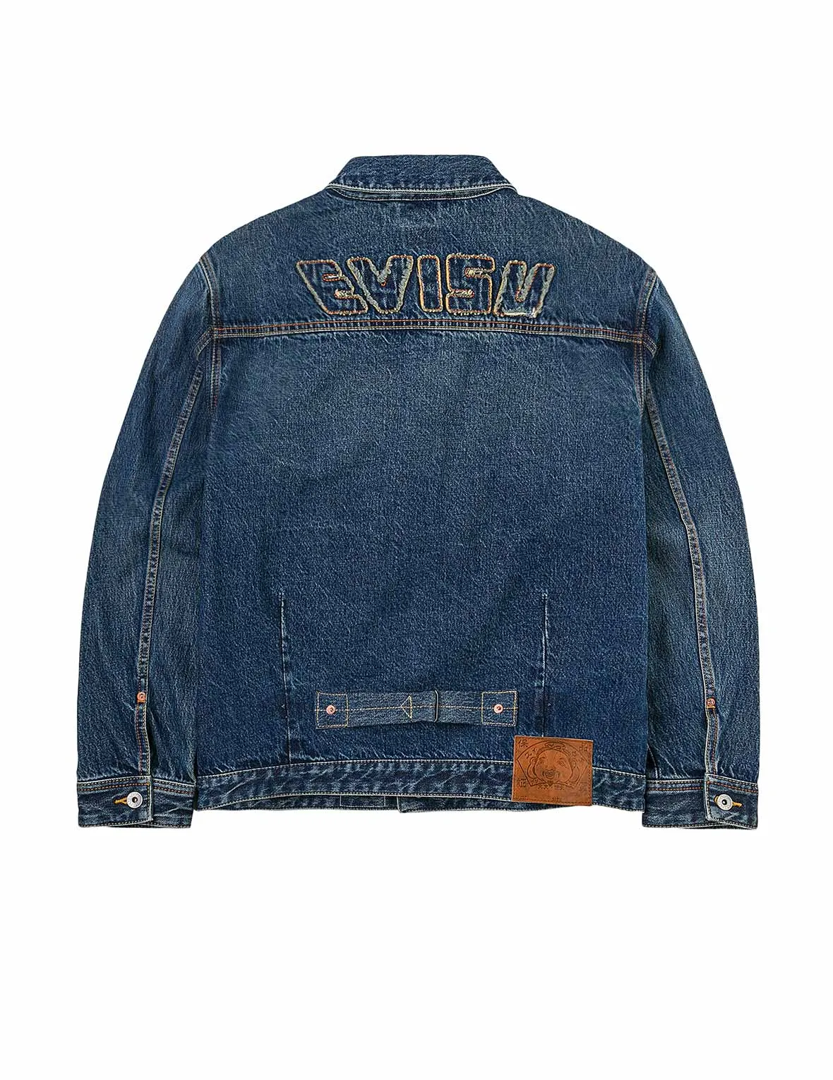 Distressed Seagull Print and Frayed Logo Patch Embroidery Relax Fit Denim Jacket sold by Evisu product image thumbnail 4