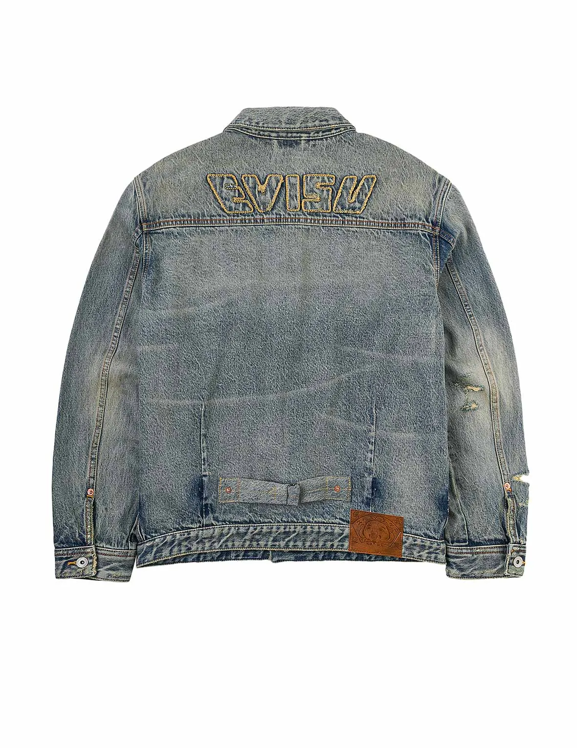Distressed Seagull Print and Frayed Logo Patch Embroidery Relax Fit Denim Jacket sold by Evisu product image thumbnail 3