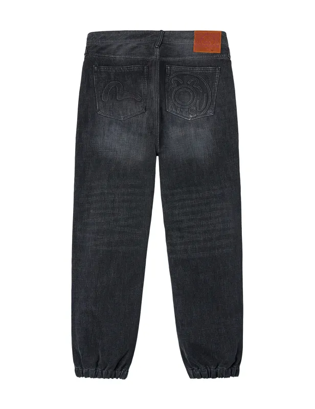 Emboss Seagull and Logo Regular Fit Denim Jogger sold by Evisu