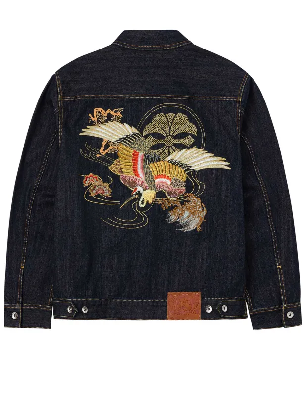 Grateful Crane Embroidery Relax Fit Denim Jacket sold by Evisu