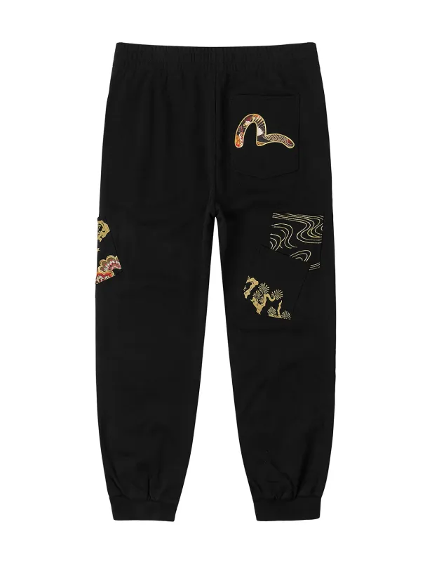 Grateful Crane Print and Multi-pocket Straight Fit Sweatpants sold by Evisu