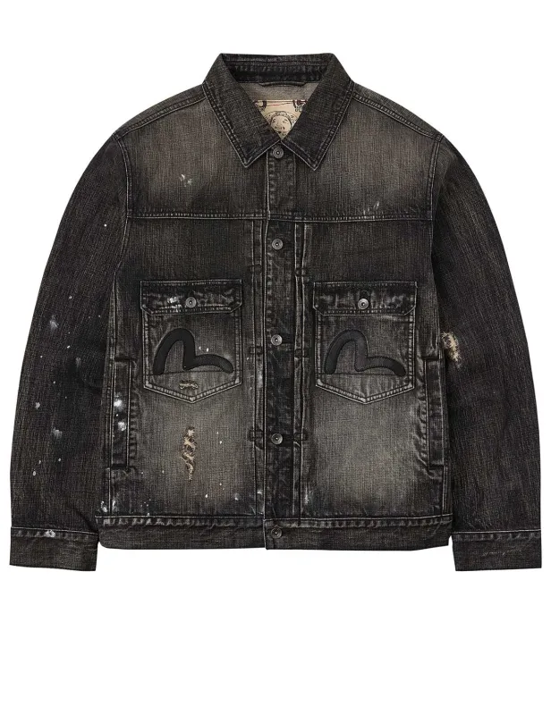 Leather Seagull Appliqué Relax Fit Denim Jacket sold by Evisu