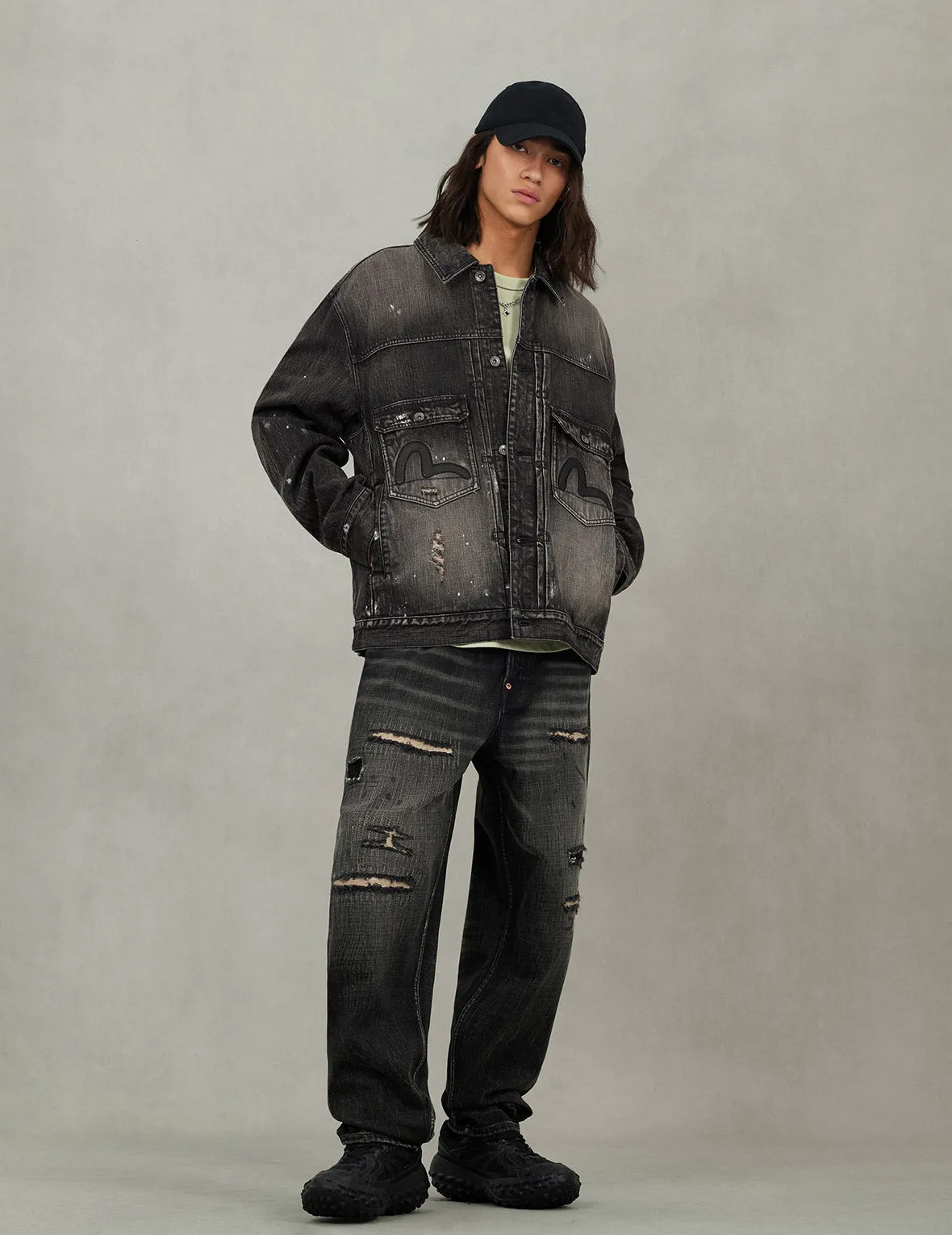 Leather Seagull Appliqué Relax Fit Denim Jacket sold by Evisu product image thumbnail 5