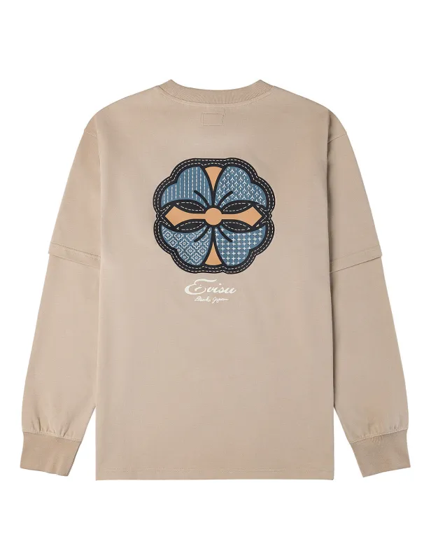 Sashiko-style Kamon Print Fashion Fit 2-in-1 Design Long-sleeve T-shirt sold by Evisu