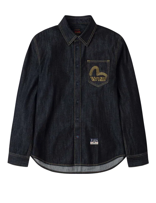 Seagull Embroidery Regular Fit Denim Long-sleeve Shirt sold by Evisu