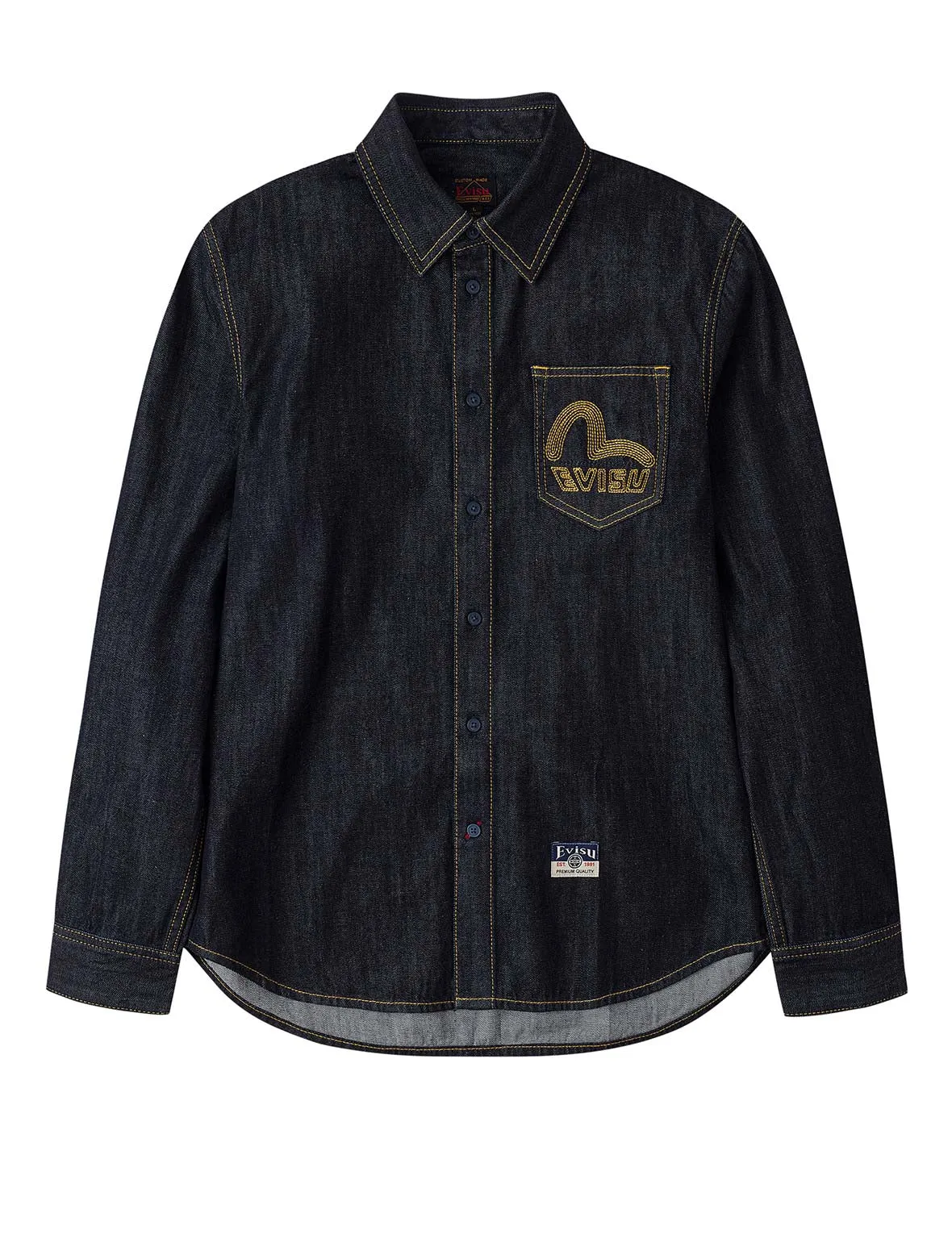 Seagull Embroidery Regular Fit Denim Long-sleeve Shirt sold by Evisu