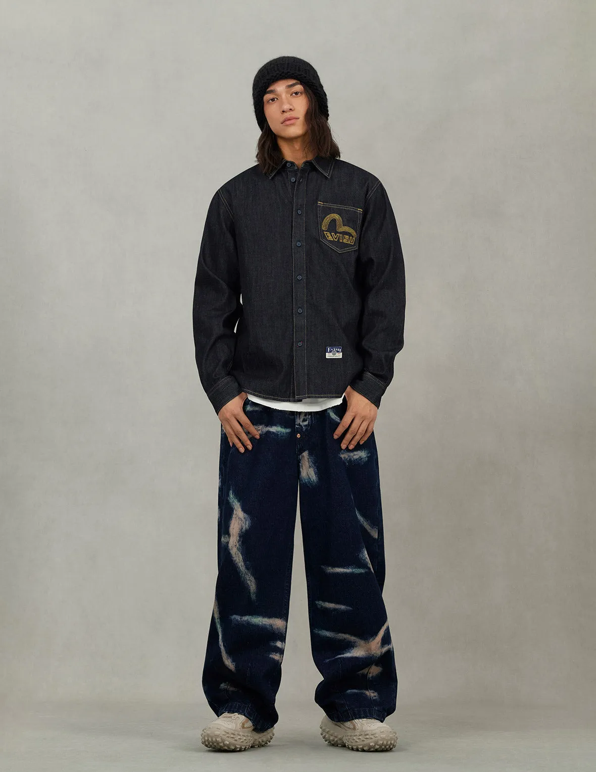Seagull Embroidery Regular Fit Denim Long-sleeve Shirt sold by Evisu product image thumbnail 5