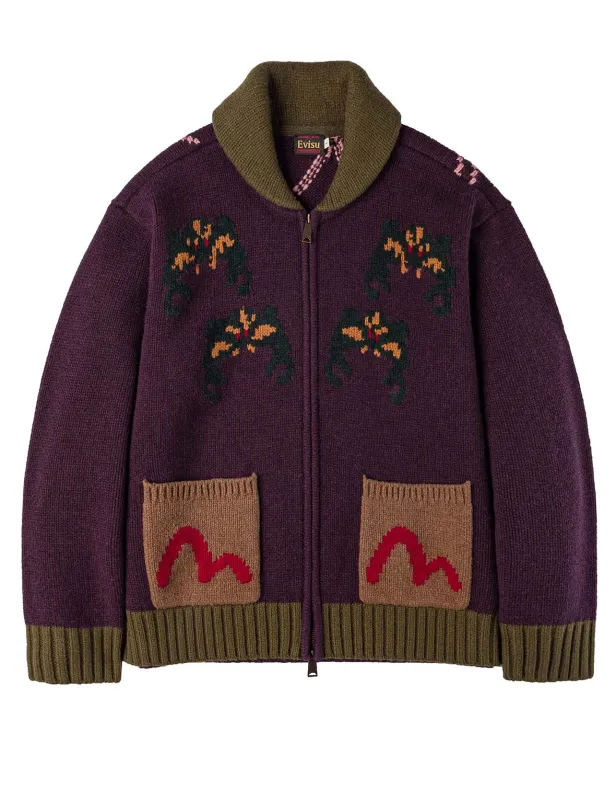 Spiders and Seagull Intarsia Knit Relax Fit Cowichan Sweater sold by Evisu