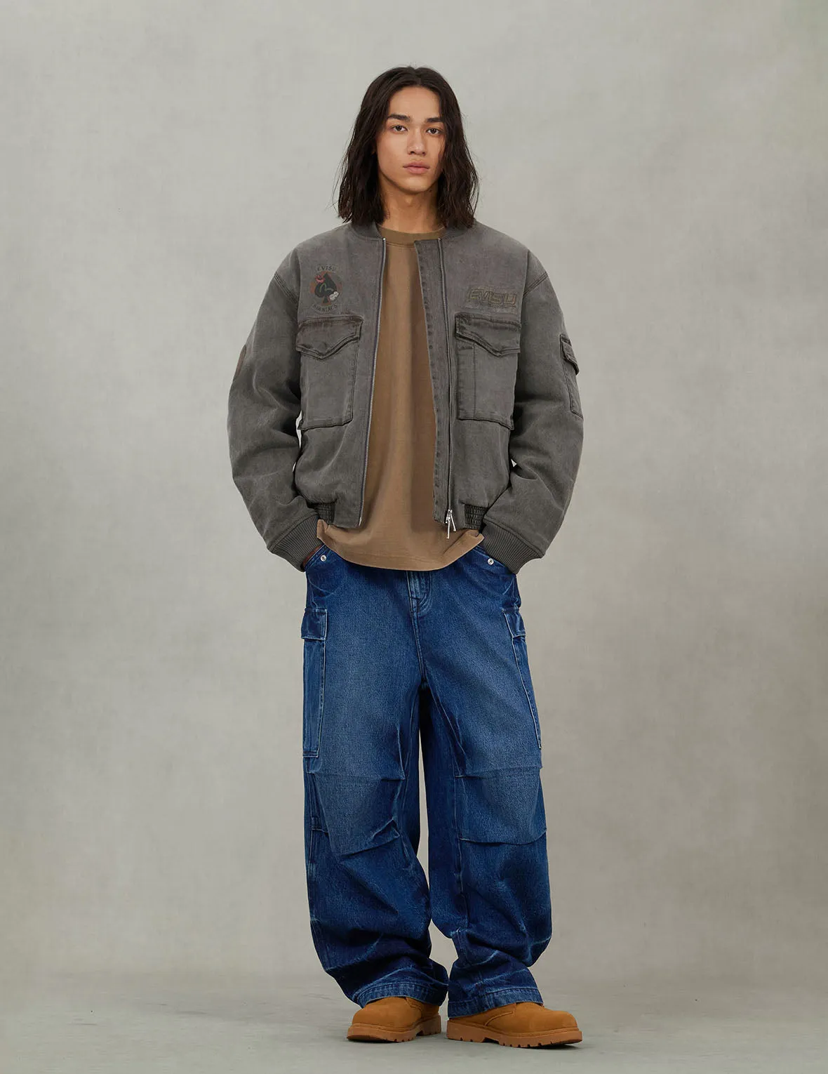 Vintage motorcycle Print Washed Daicock Embroidery Wide-leg Cargo Jeans sold by Evisu product image thumbnail 5