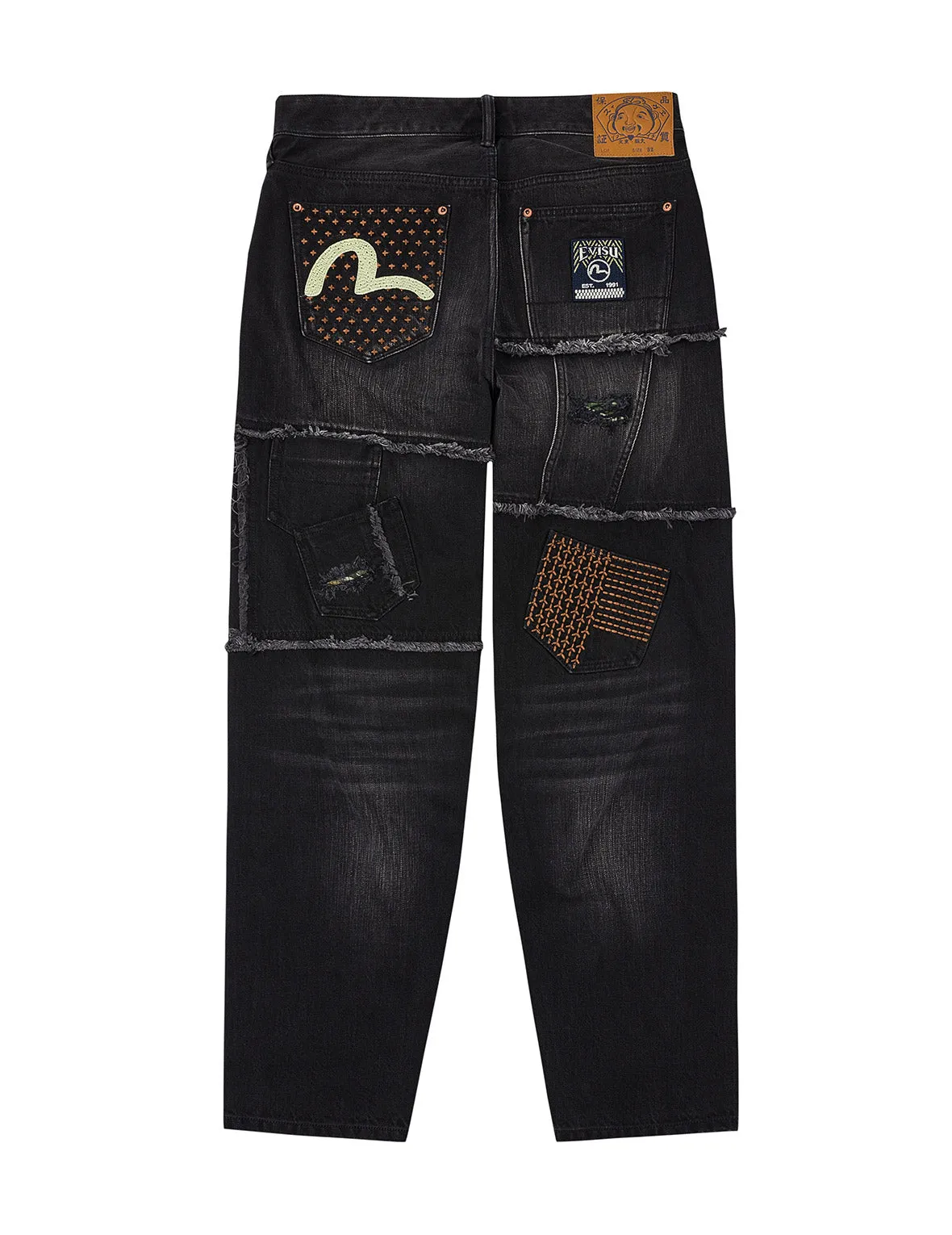 Washed Deconstructed Sashiko Relax Straight Fit Jeans #2030 sold by Evisu