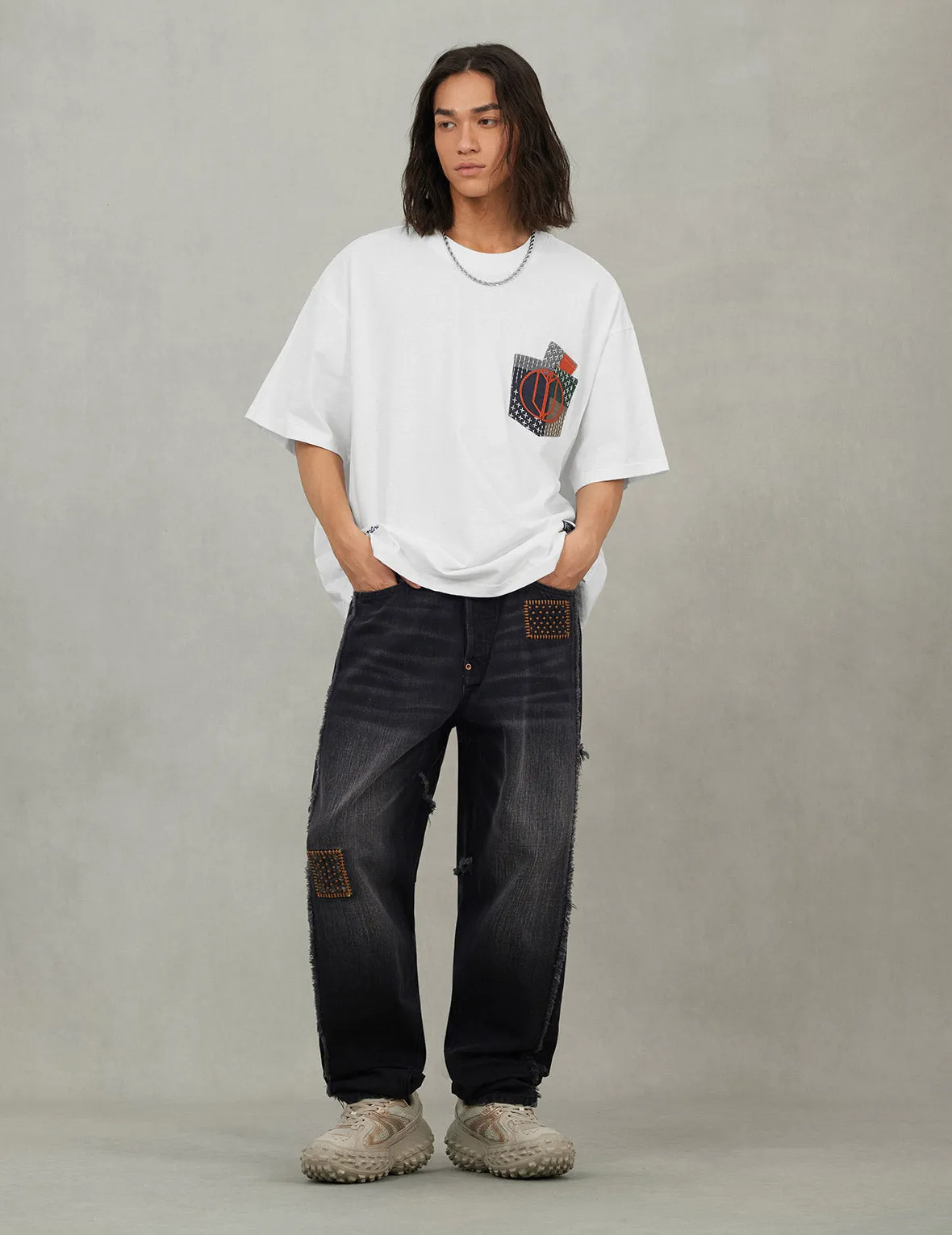 Washed Deconstructed Sashiko Relax Straight Fit Jeans #2030 sold by Evisu product image thumbnail 5