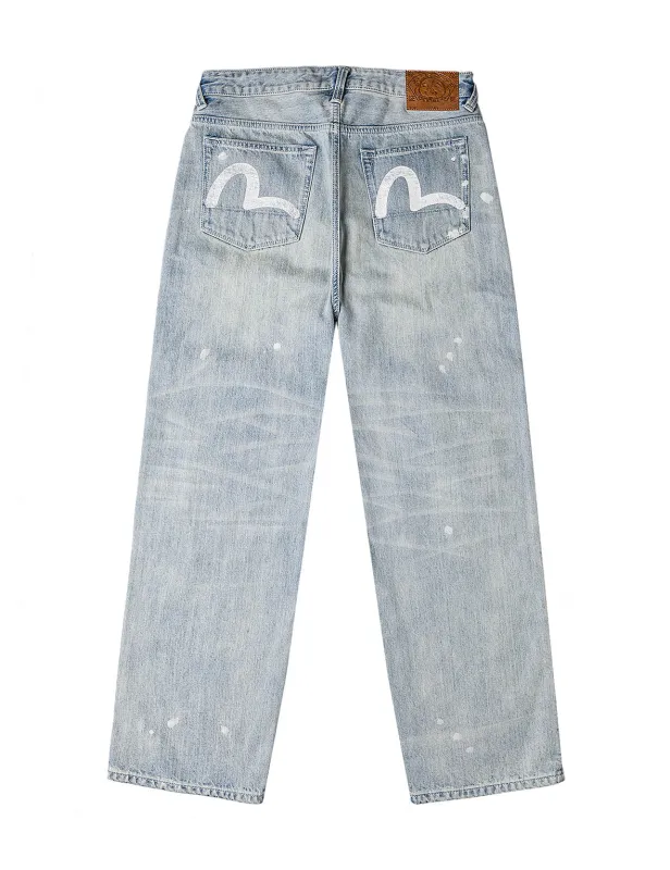 Washed Patchwork and Seagull Print Loose Fit Denim Jeans sold by Evisu