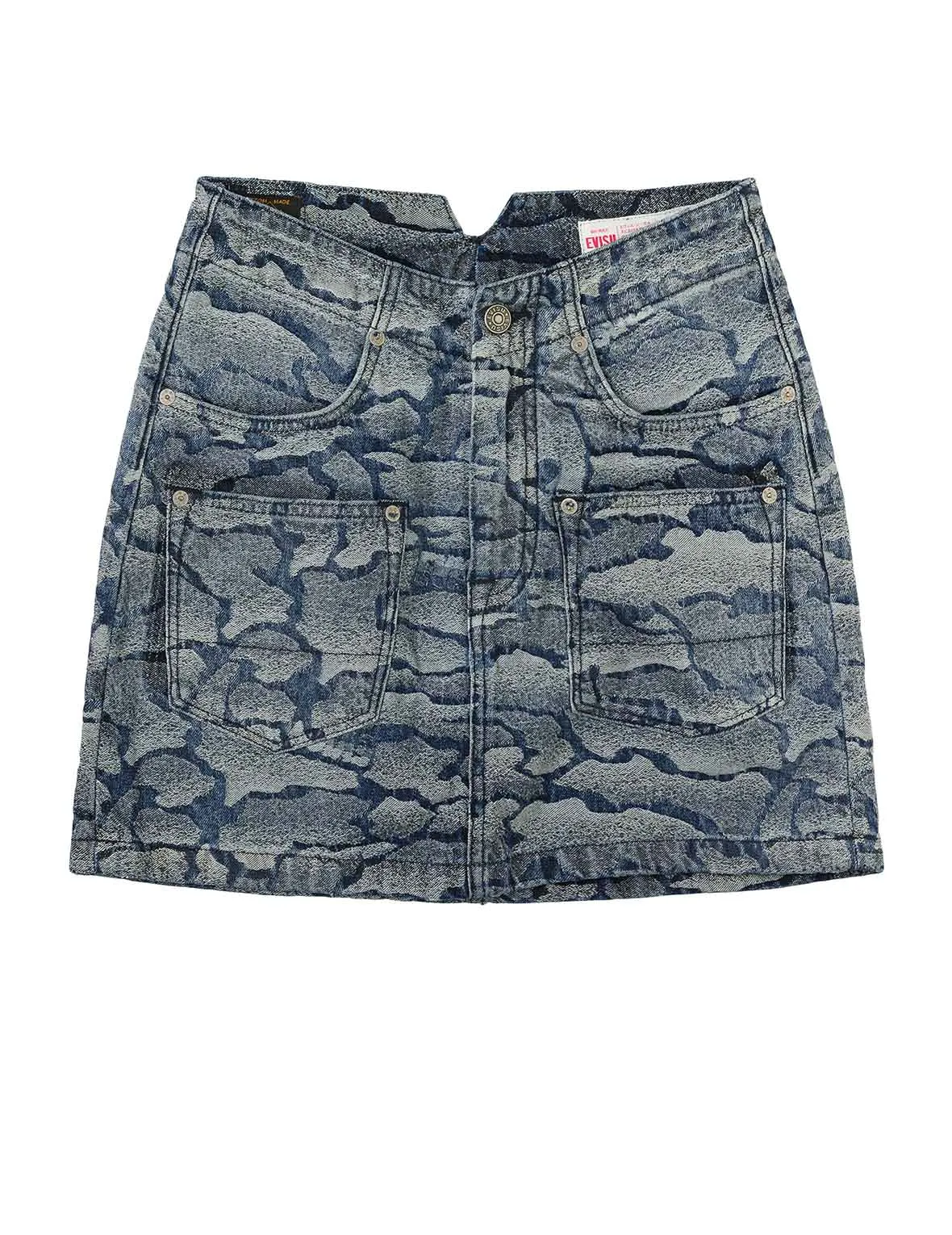 Allover Ishigaki Camouflage Jacquard Fashion Fit Denim Skirt sold by Evisu