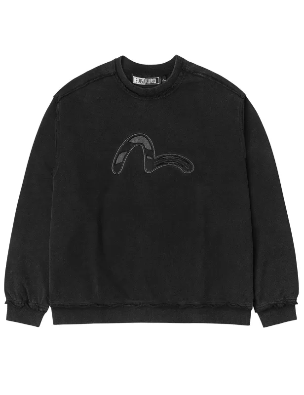 Acid-wash and Distressed Seagull Appliqué Relax Fit Sweatshirt sold by Evisu