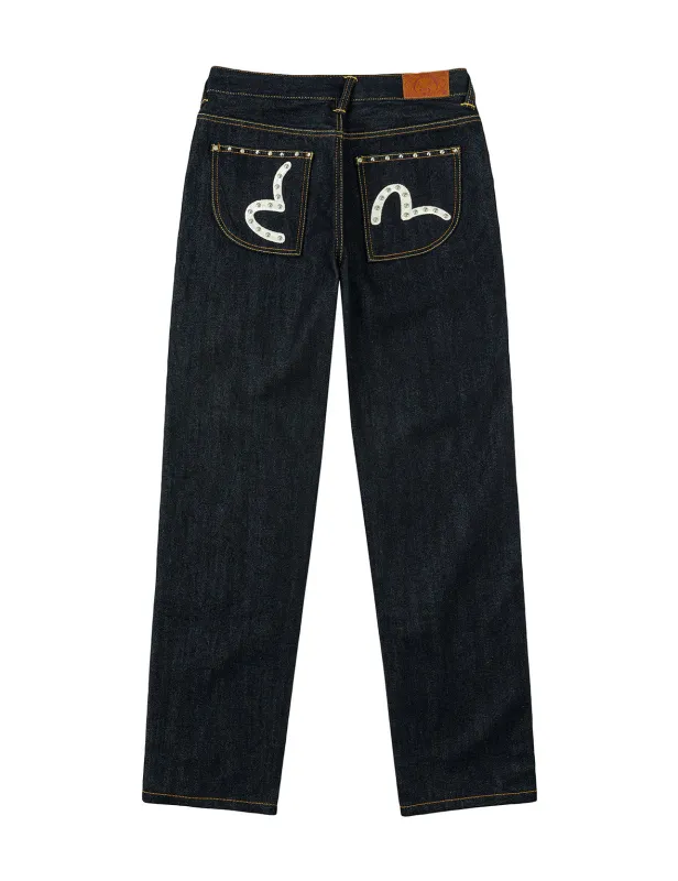 Seagull Embroidery with Metal Studs Relax Fit Jeans sold by Evisu