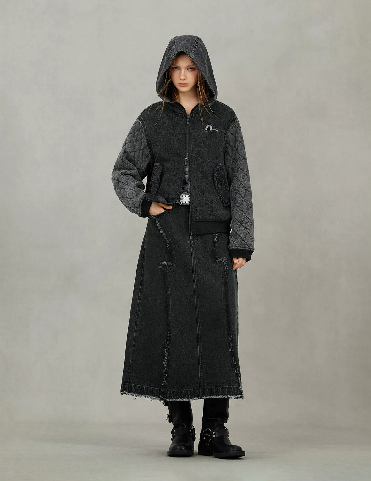 Seagull Embroidery Fashion Fit Hooded Padded Denim Jacket sold by Evisu product image thumbnail 5