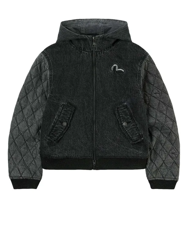 Seagull Embroidery Fashion Fit Hooded Padded Denim Jacket sold by Evisu