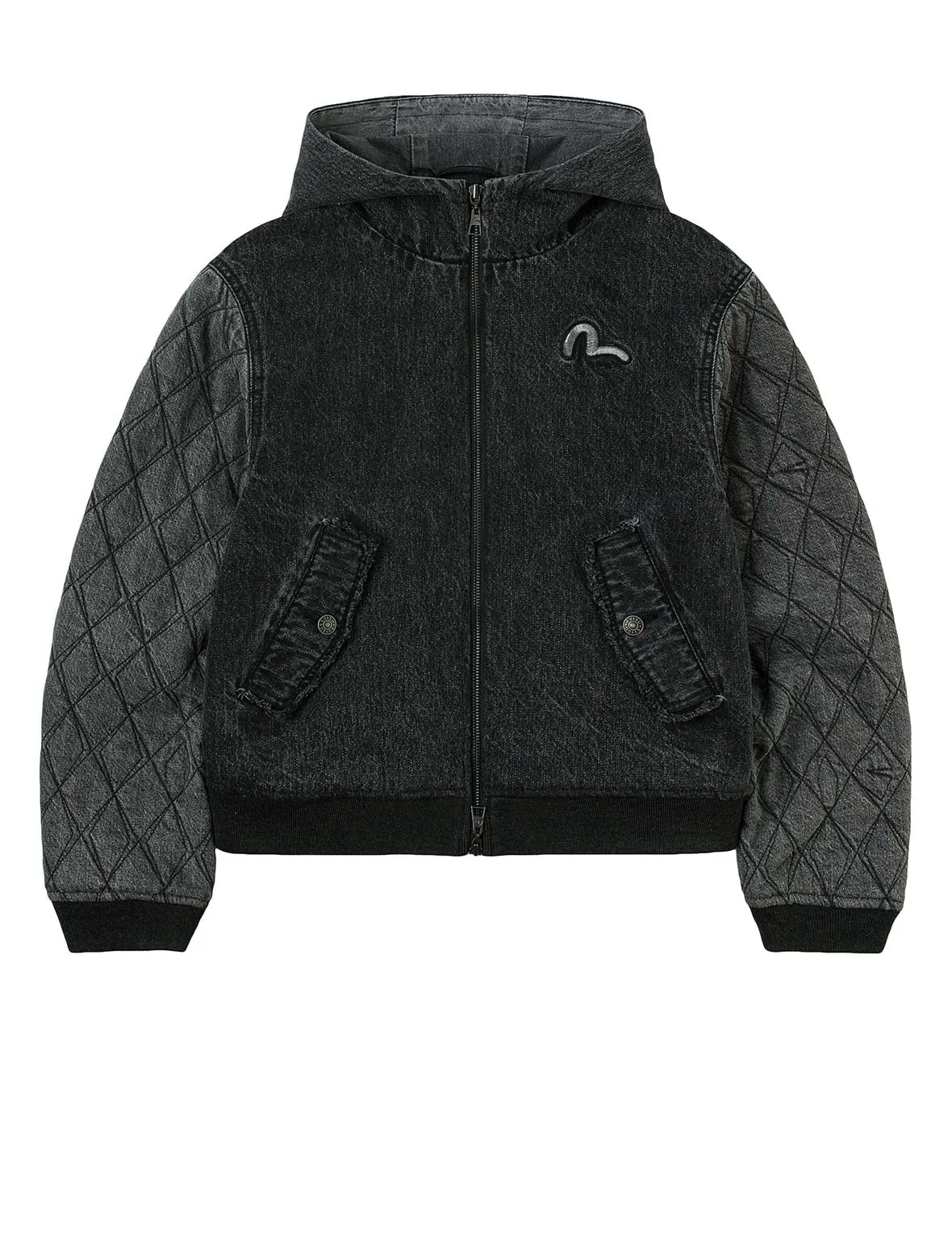 Seagull Embroidery Fashion Fit Hooded Padded Denim Jacket sold by Evisu