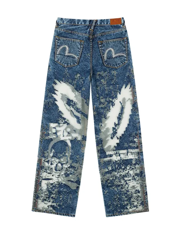 Seagull Embroidery Fashion Fit Burn-Out Fashion Fit Jeans sold by Evisu