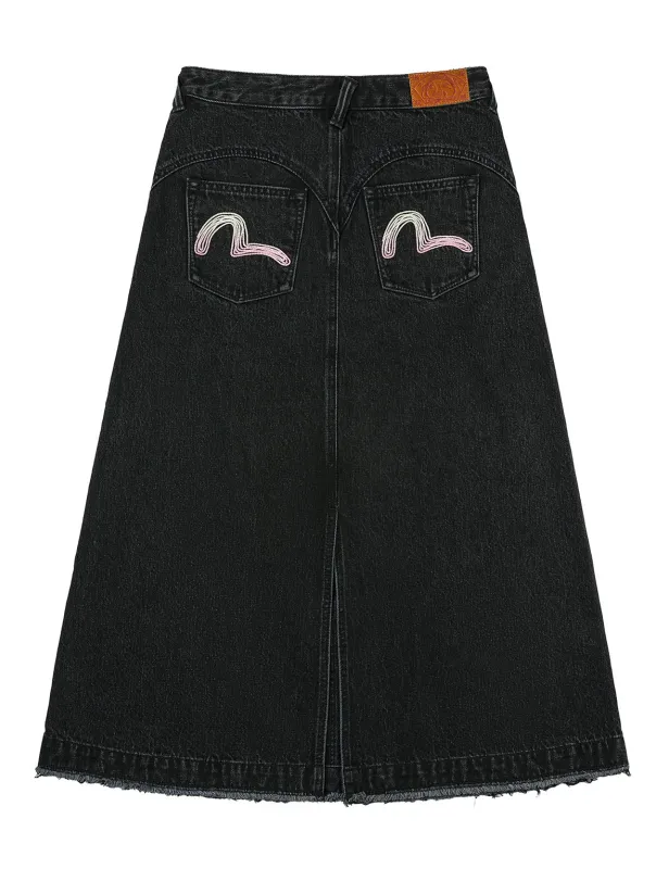 Seagull Embroidery Distressed Fashion Fit Denim Skirt sold by Evisu
