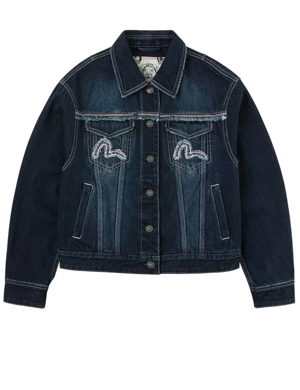 Seagull Appliqué Embroidery Loose Fit Washed Denim Jacket sold by Evisu