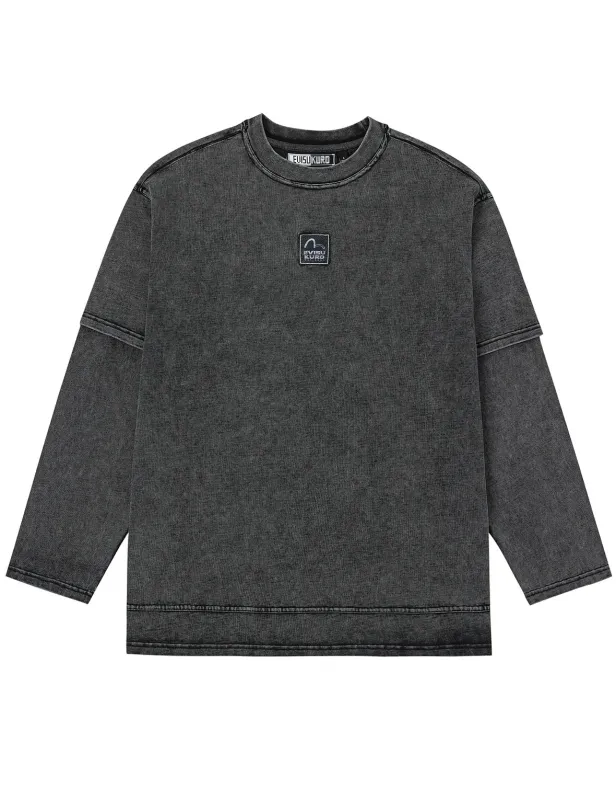 EVISUKURO Label and Seagull Print Oversized  2-in-1 long-sleeve T-shirt sold by Evisu