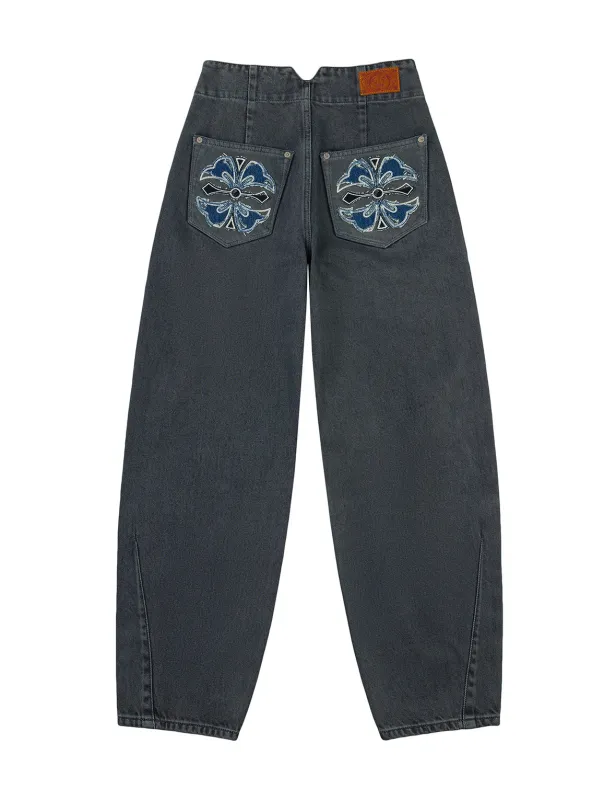 Distressed Kamon Appliqué Embroidery Balloon Fit Jeans sold by Evisu