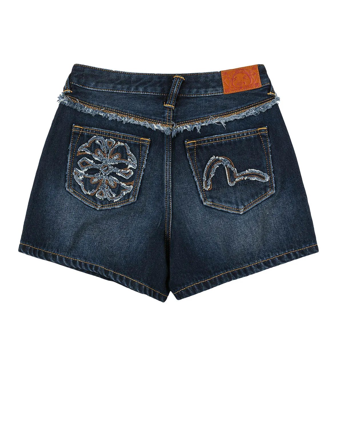 Distressed Kamon and Seagull Appliqué Embroidery Fashion Fit Denim Shorts sold by Evisu
