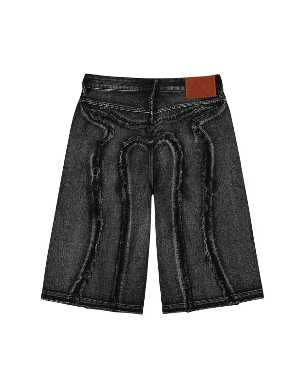 Distressed Daicock Print Fashion Fit Denim Shorts sold by Evisu