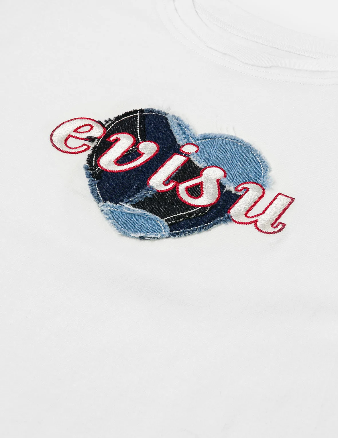 Denim Patchwork Heart and Logo Embroidery Drop Shoulder T-Shirt sold by Evisu product image thumbnail 5