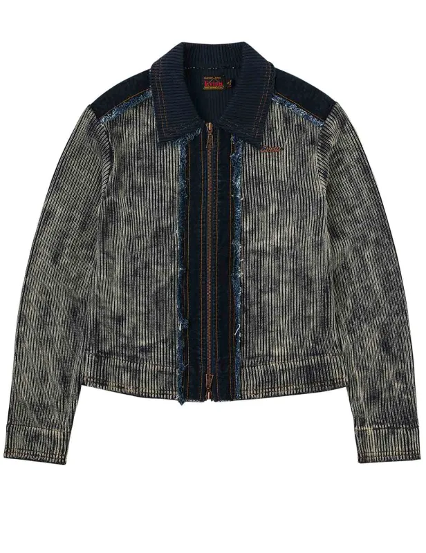 Denim Panelled Fashion Fit Zip-Up Cardigan made by Evisu