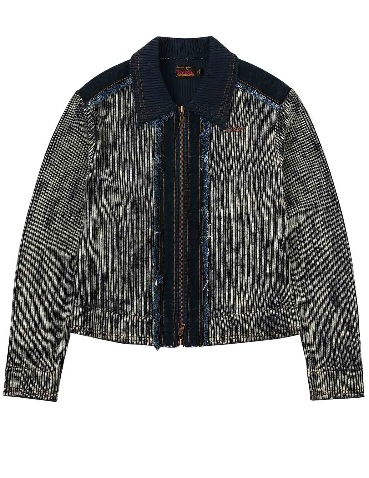 Denim Panelled Fashion Fit Zip-Up Cardigan sold by Evisu