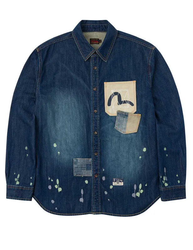 Shshiko Kamon Relax Fit Denim Shirt sold by Evisu