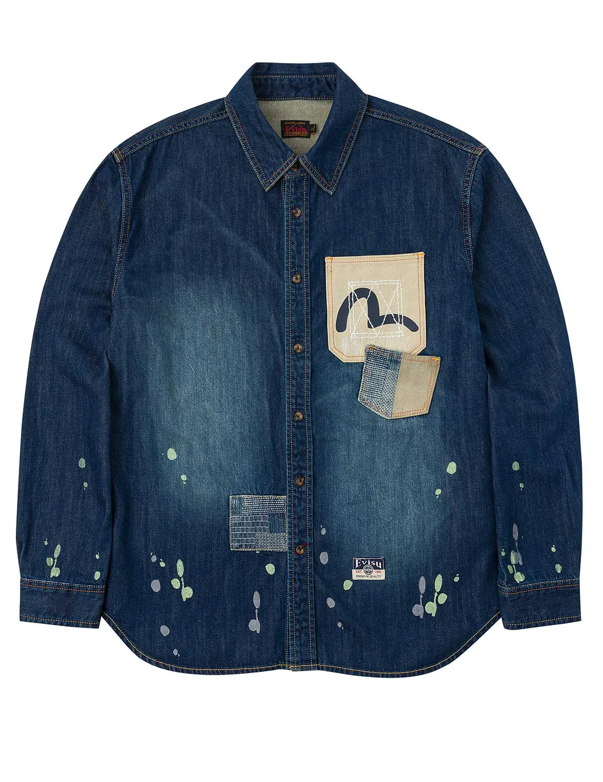 Shshiko Kamon Relax Fit Denim Shirt sold by Evisu