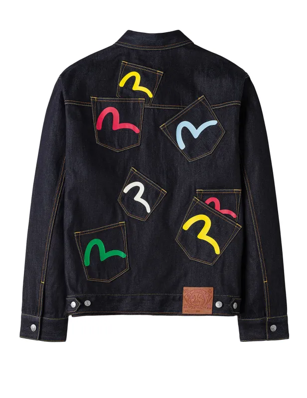 Seagull Print and Multi-Pocket Relax Fit Denim Jacket sold by Evisu