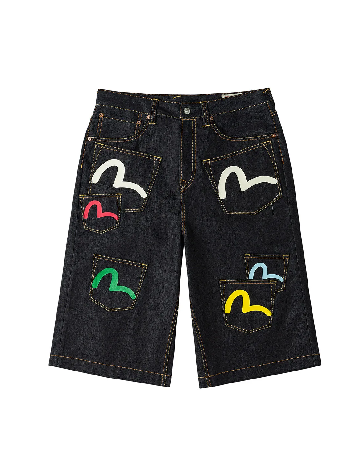 Seagull Print and Multi-Pocket Fashion Fit Denim Shorts sold by Evisu