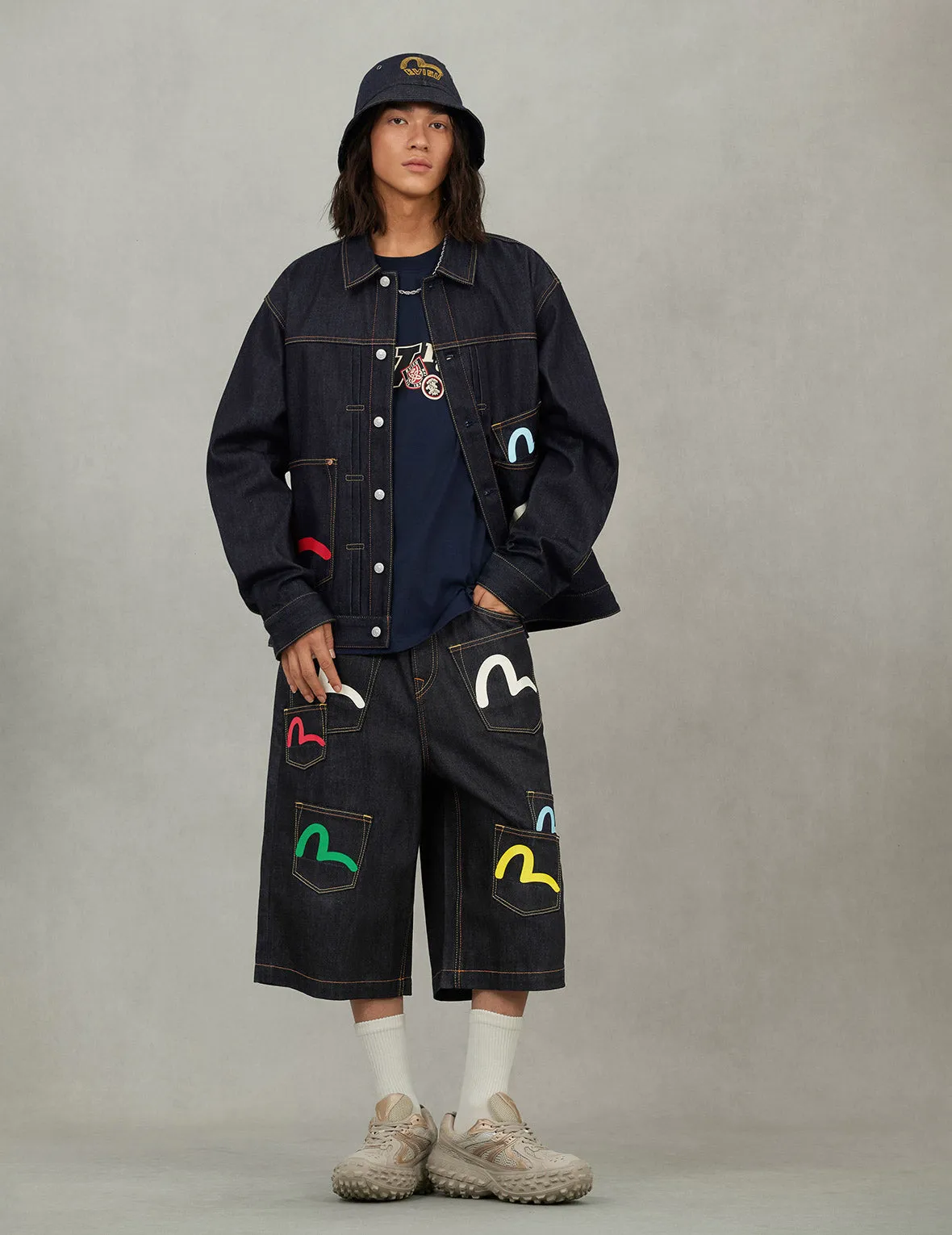 Seagull Print and Multi-Pocket Fashion Fit Denim Shorts sold by Evisu product image thumbnail 5