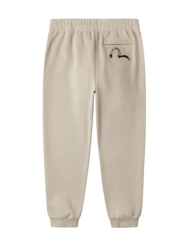 Seagull Brocade Appliqué Gold Thread Logo Regular Fit Sweatpants sold by Evisu