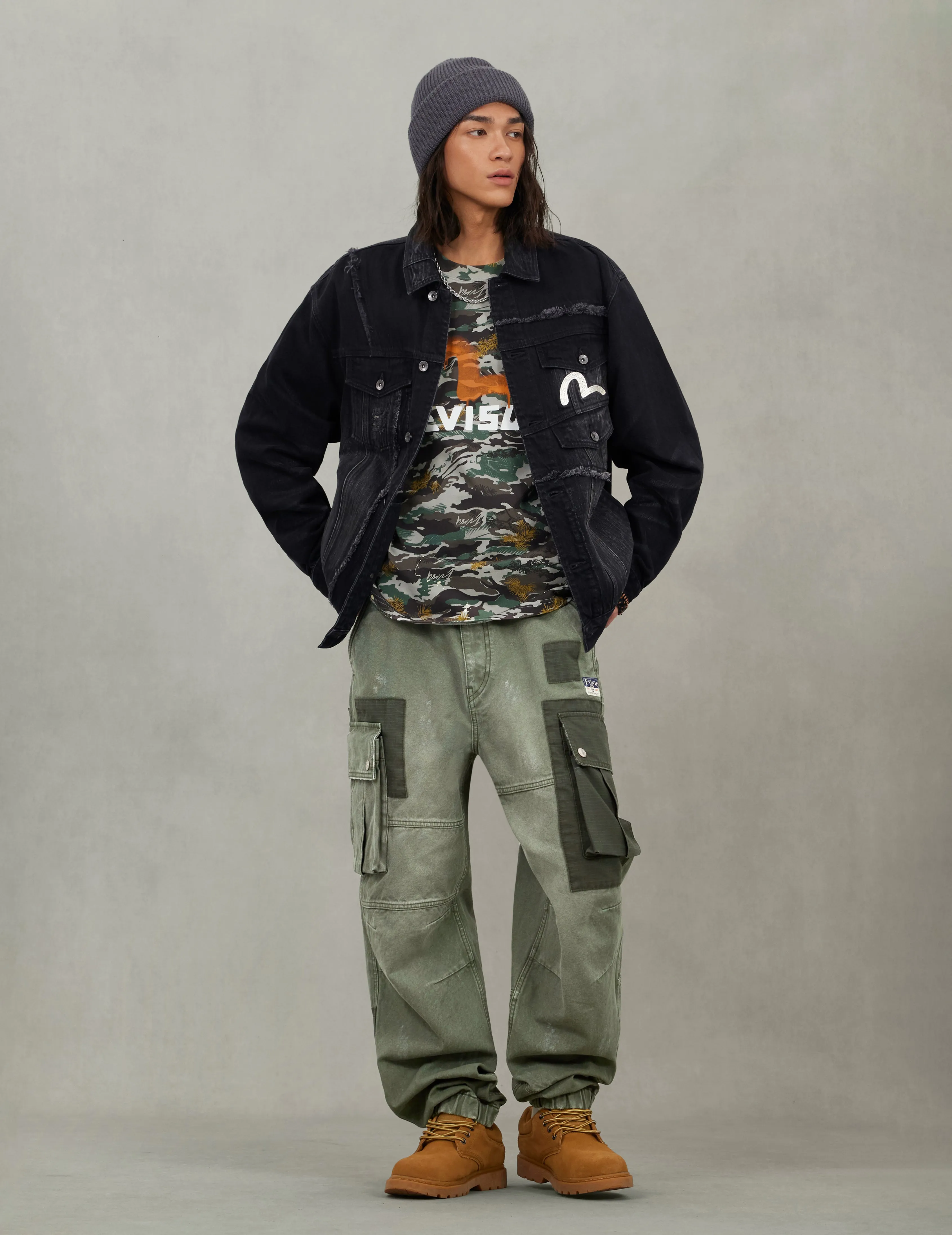 Multi-Pocket Relax Fit Washed Denim Jacket sold by Evisu product image thumbnail 5