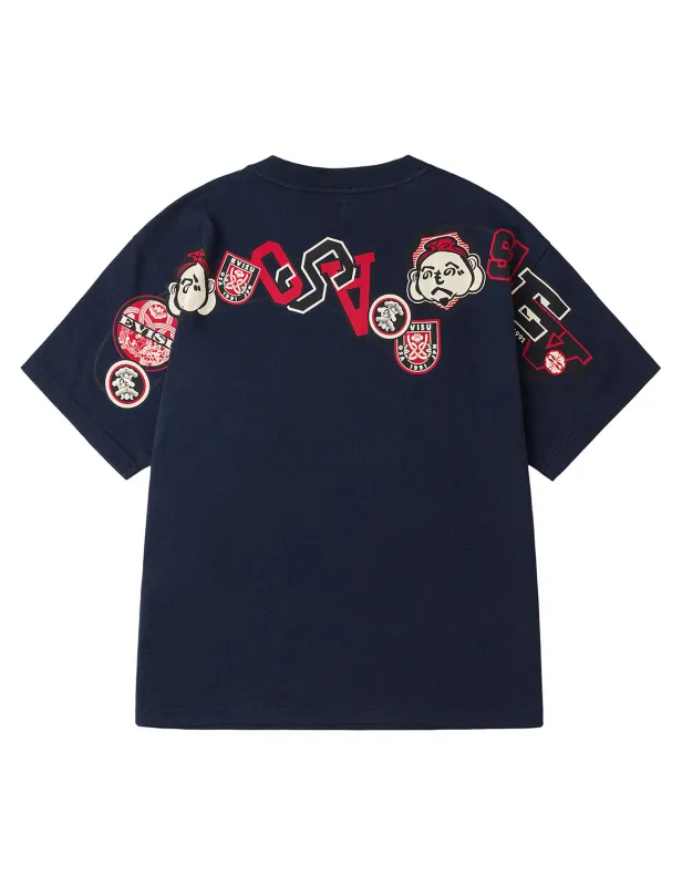 Henohenomohe Godhead and Wheel of Wisdom tag Daicock Print Relax Fit T-Shirt sold by Evisu