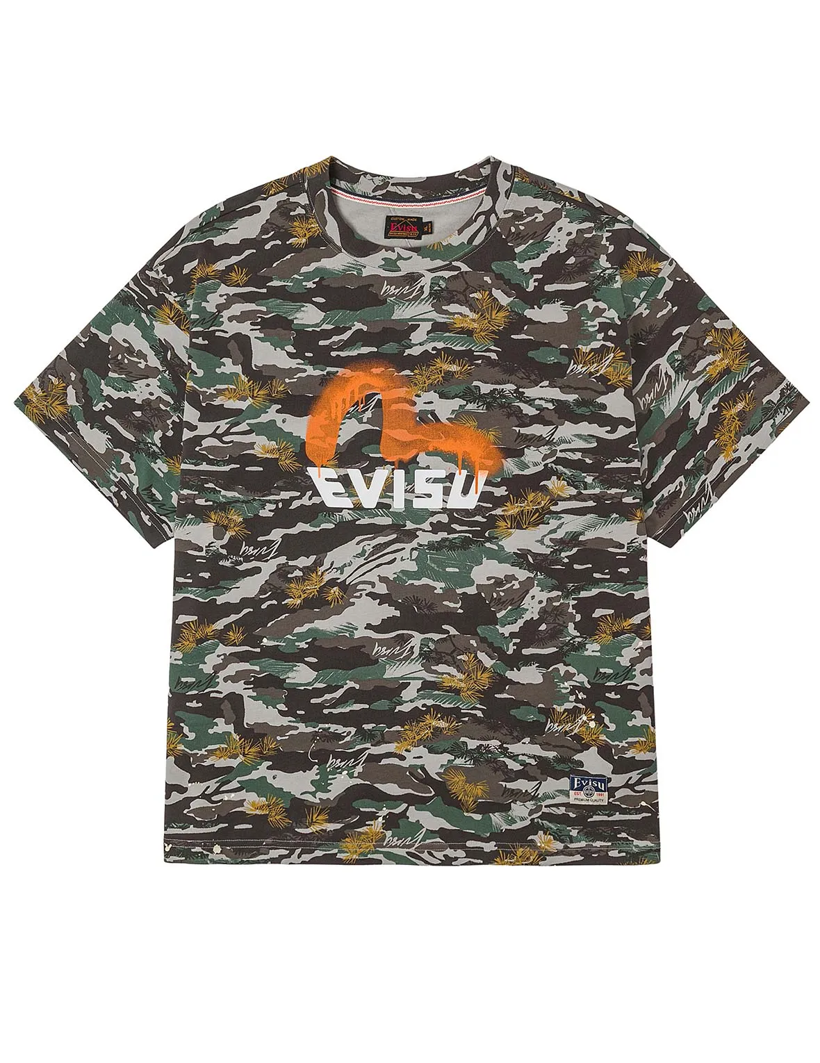 Graffiti-Style Seagull and Logo Print Relax Fit T-Shirt sold by Evisu