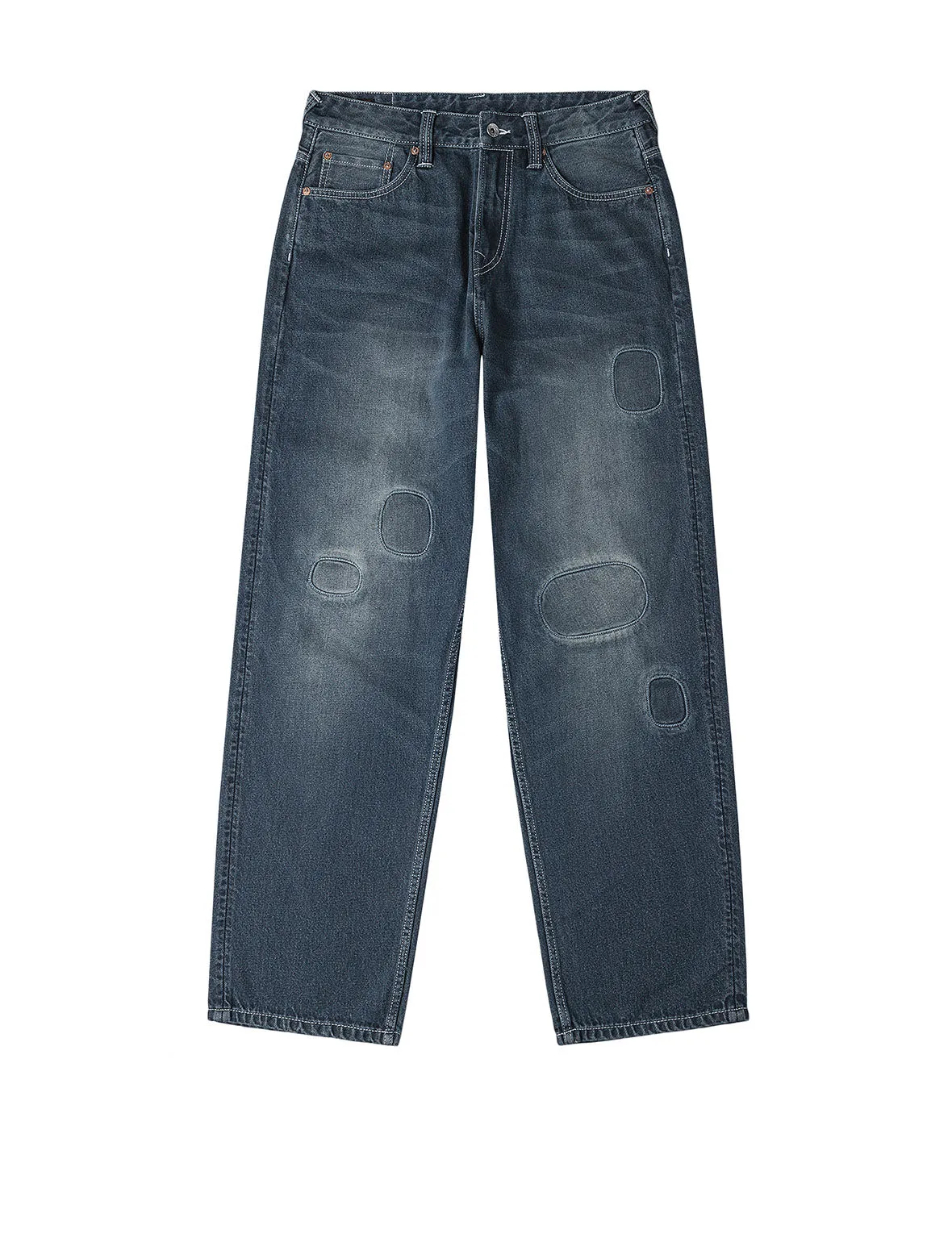 Distressed Seagull Print with Irregular Patches Loose Fit Denim Jeans sold by Evisu product image thumbnail 2