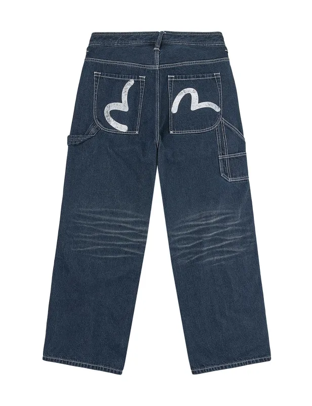 Distressed Seagull Print Loose Fit Cargo Jeans sold by Evisu