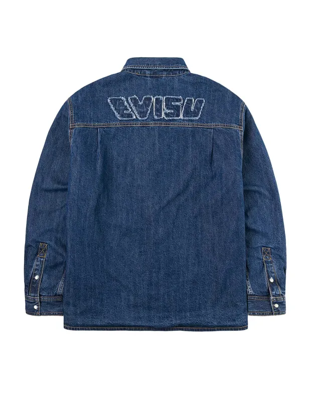 Distressed Logo Appliqué Embroidery Relax Fit Denim Shirt sold by Evisu