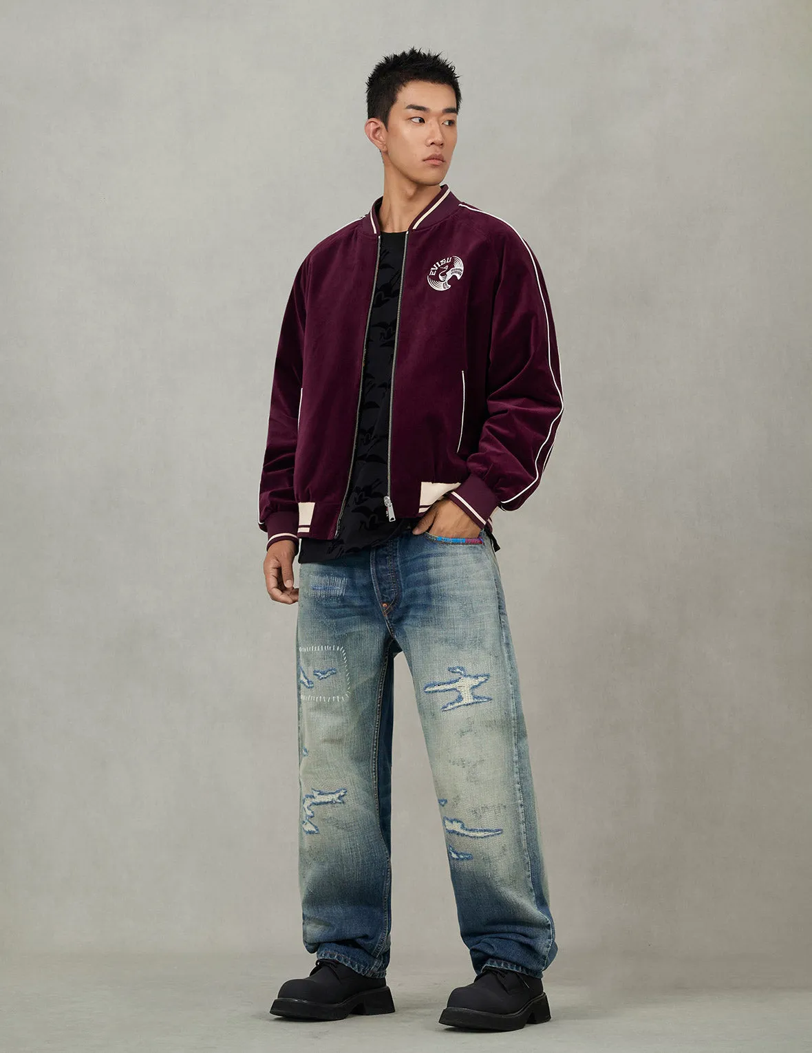 Crane and Logo Embroidery Regular Fit Reversible Bomber Jacket sold by Evisu product image thumbnail 5