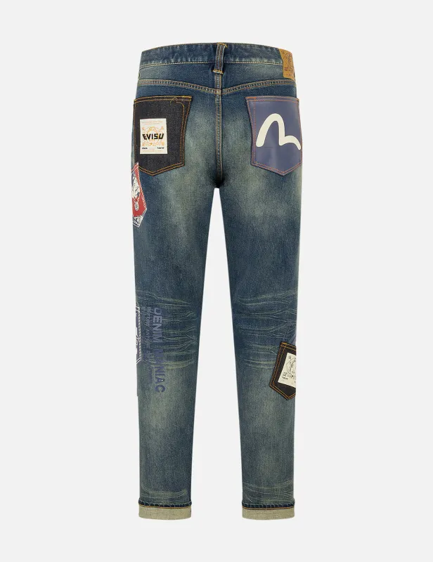 Ebisu Print and Multi-Pocket Taper Fit Jeans #2017 sold by Evisu